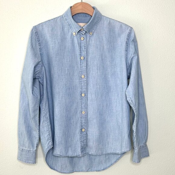Seven For All Mankind Button Down Shirt Blue Chambray Size S - Picture 4 of 11